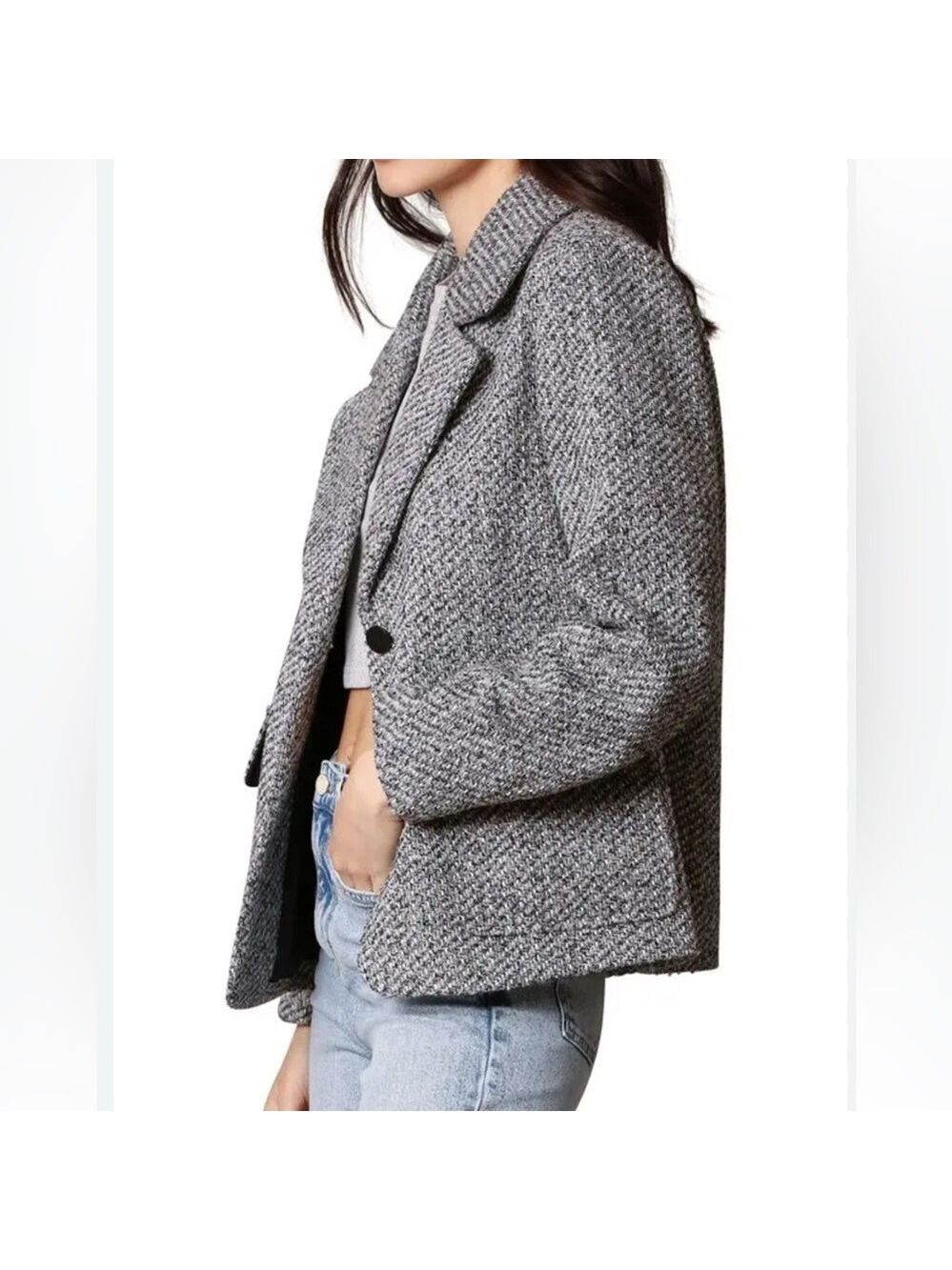 Avec Les Filles Charcoal Tweed cocoon fit one button Blazer coat xs